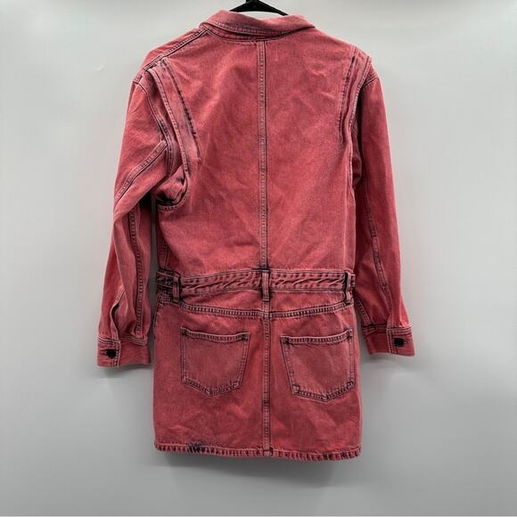 Current/Elliott The Jumpsuit Long Sleeve Denim Dress‎ in Acid Pink Size 2 - Picture 6 of 10